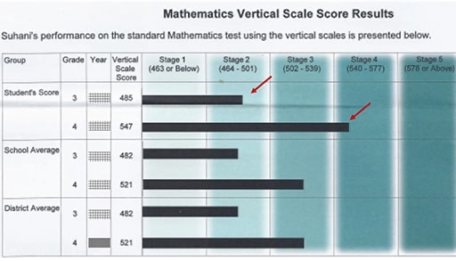 Math tutor helped student achieve a 547 score on state test, significantly improving math understanding in less than a year