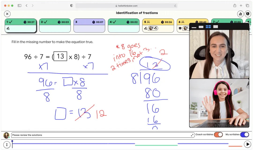 One-on-one tutoring session with a Thinkster math tutor for personalized learning support.