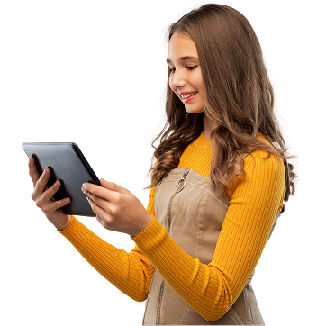 Woman using tablet for AI-powered learning